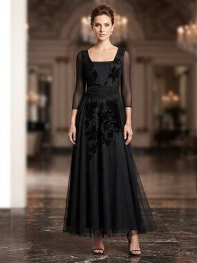 Chiara Boni La Petite Robe Couture Black Velvet Floral Tulle Gown Maxi Dress